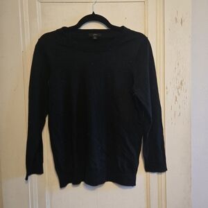 Jcrew Size Medium Black 100% Moreno Wool Sweater, Small Hole On Back